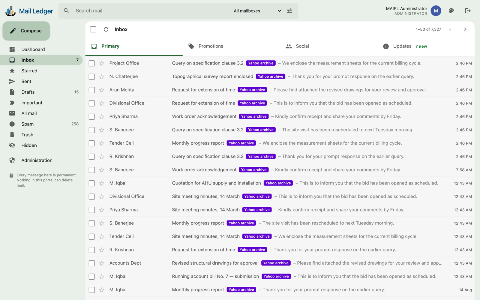 Mail Ledger inbox